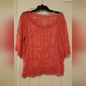 Democracy Crochet Trim Coral Blouse